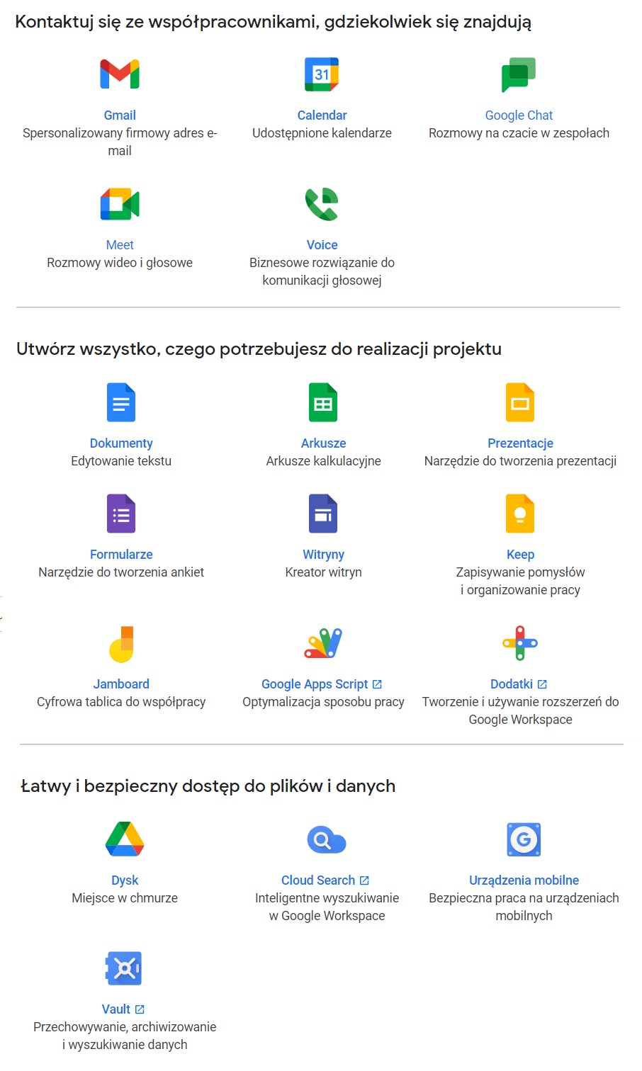 aplikacje Google Workspace - G Suite